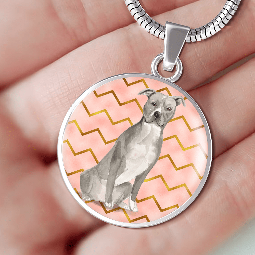 American Staffordshire Terrier Gray Circle Shaped Necklace