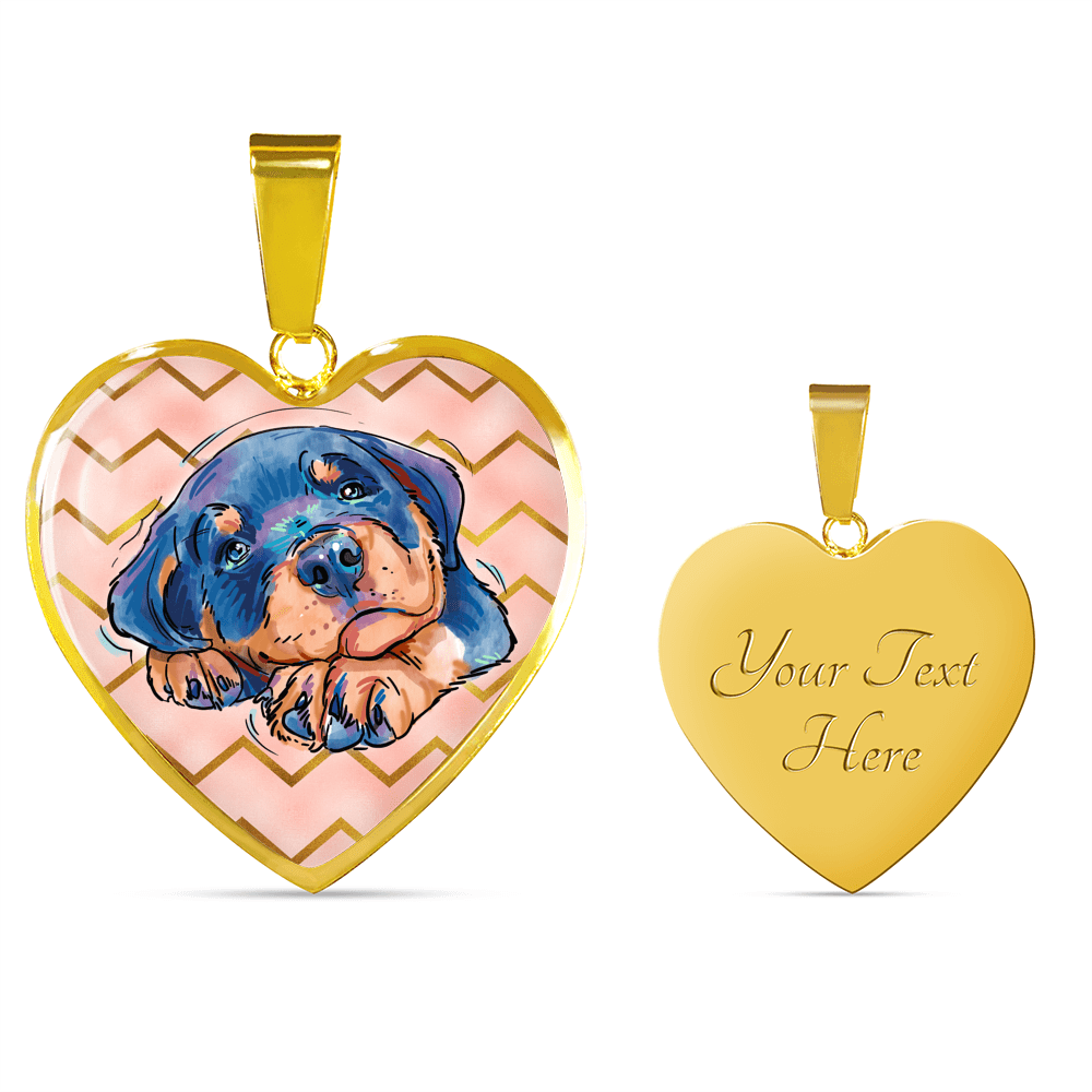 Rottweiler Puppy Heart Charm in Silver or 18k Gold Finish with Optional Engraving on the Back
