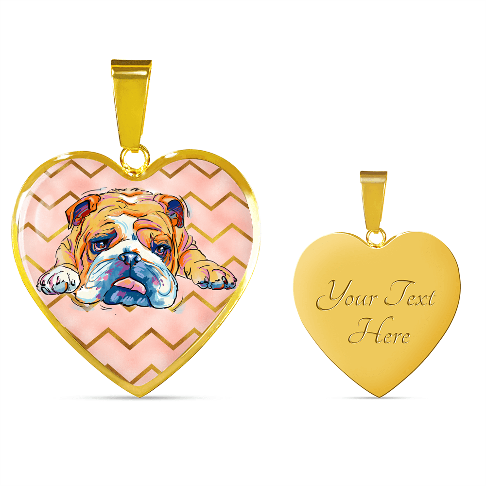 Necklace English Bulldog Stainless Steel or 18k Gold Finish Engraved Heart Charm Unique Gift Dog Lover Bulldog Mom In Memory of Pet Loss Jewelry