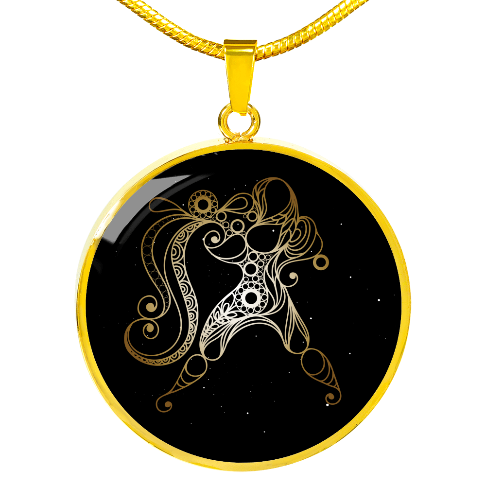 Aquarius Zodiac Personalized Pendant Necklace with Engraved Message on Back