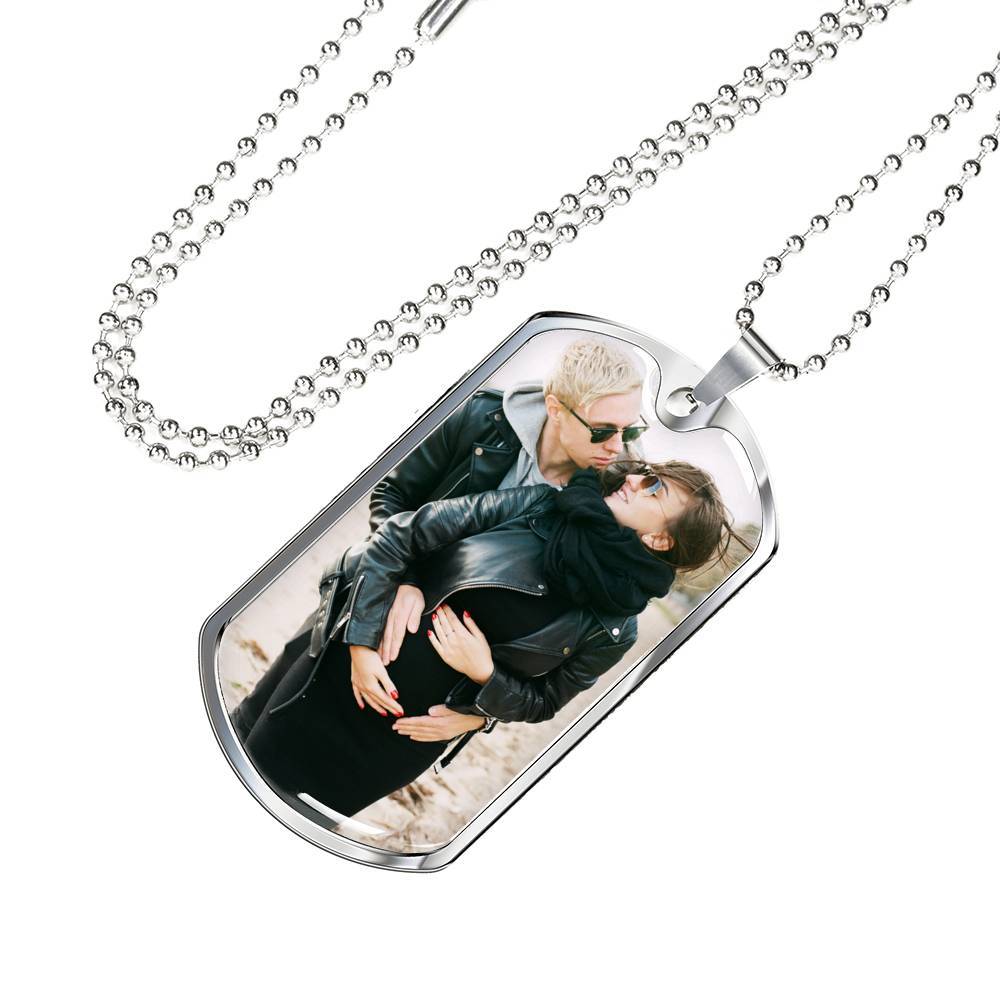Personalized Photo Upload for Couples - Luxury Steel Tag with Optional Engraving