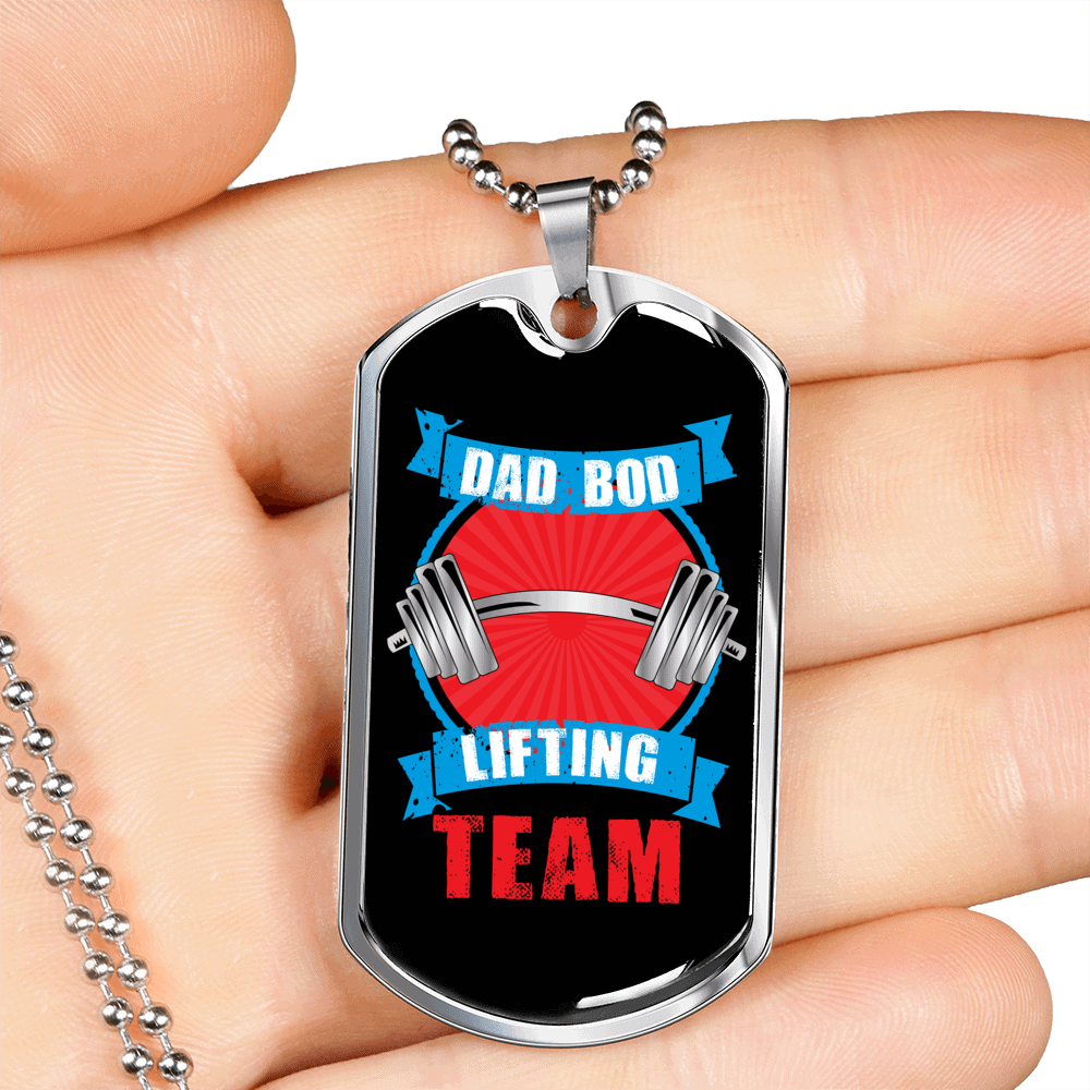Personalized Jewelry Dog Tag Stainless Steel or 18k Gold Plating “Dad Bod Lifting Team”