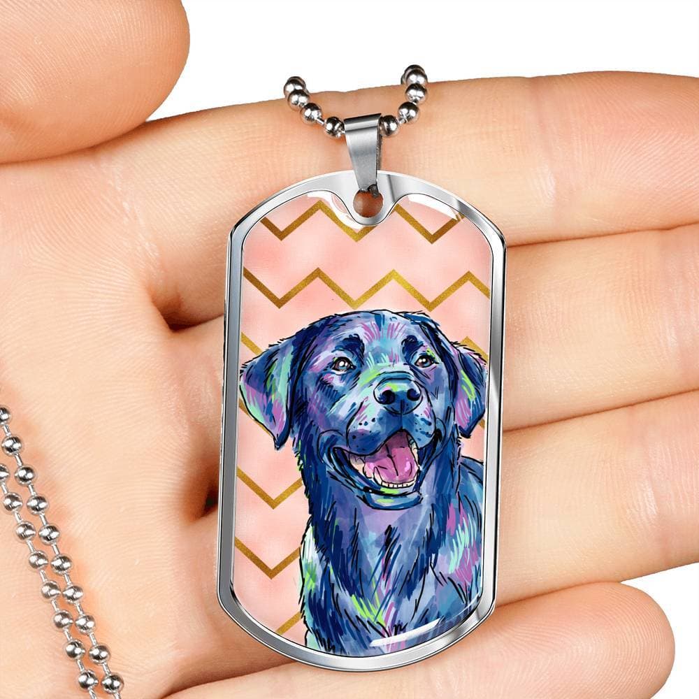 Black Labrador Retriever Luxury Steel Tag Necklace in Silver or 18K Gold Finish with Engraving for Dog Lovers Pet Memorial or Pet Loss