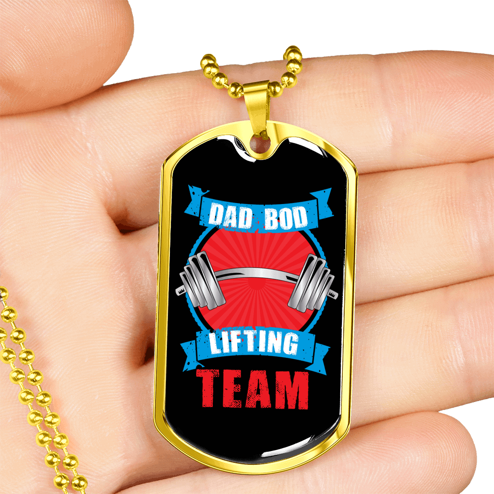 Personalized Jewelry Dog Tag Stainless Steel or 18k Gold Plating “Dad Bod Lifting Team”