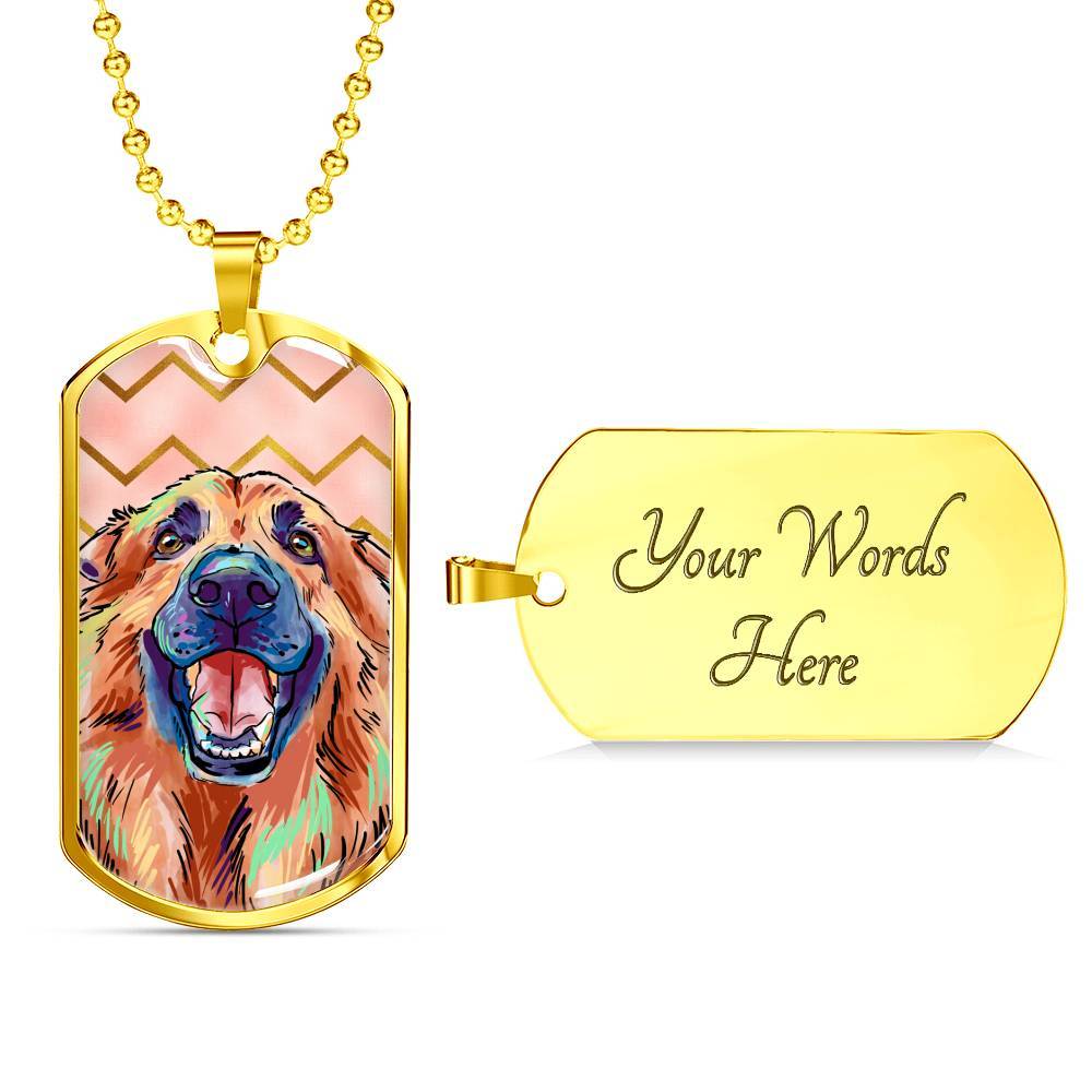 German Shepherd Luxury Steel Tag Necklace in Silver or 18K Gold Finish with Engraving for Dog Lovers Pet Memorial or Pet Loss