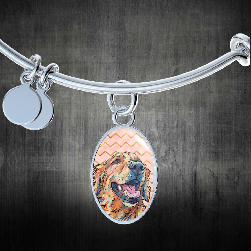 Golden Retriever Bangle Bracelet or Necklace with Oval Charm