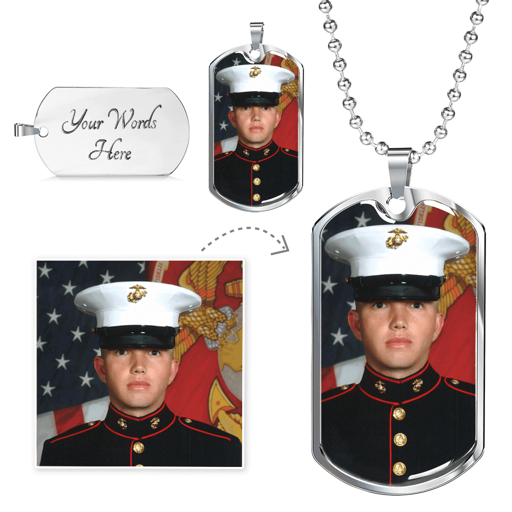 Personalized Photo Upload for Luxury Military Necklace in Silver or 18K Gold Finish
