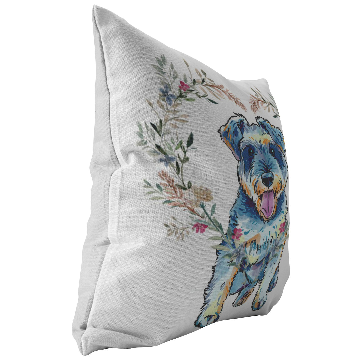 Schnauzer Pillow with Heart Wreath