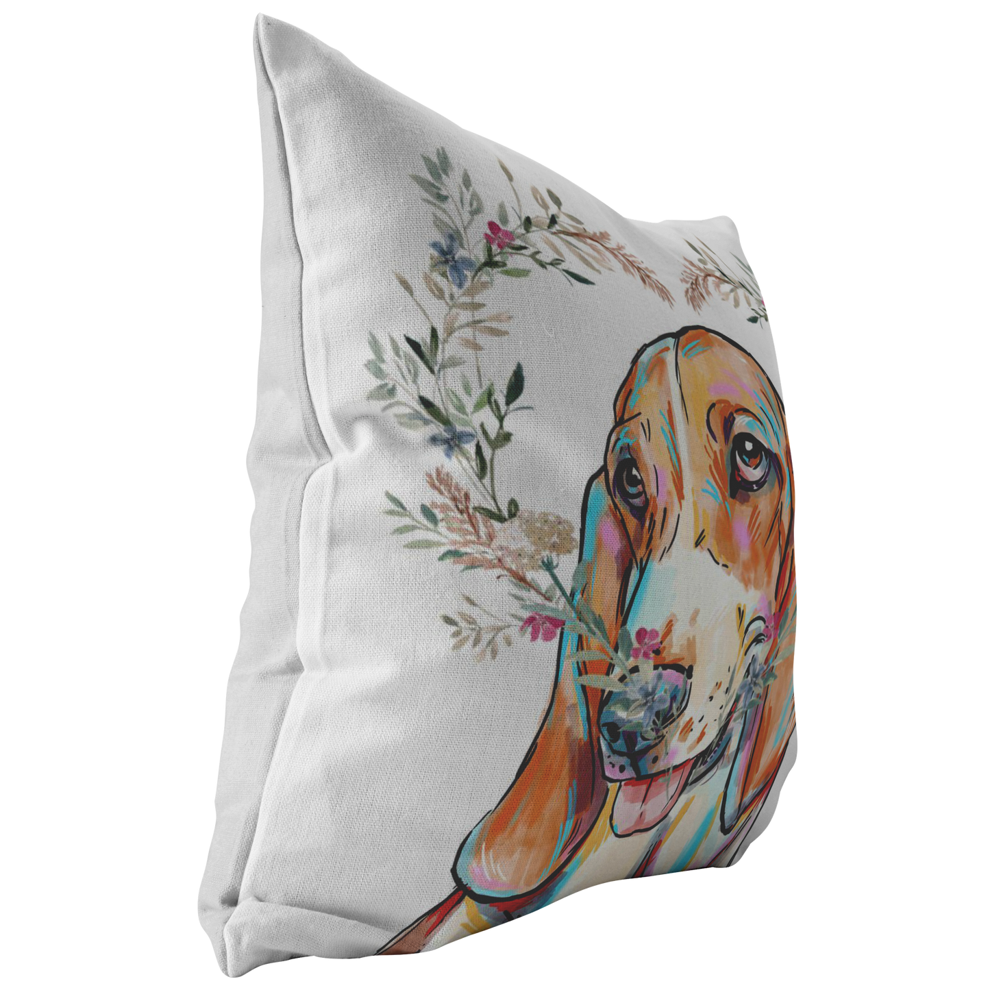 Basset Hound Pillow with Heart Wreath