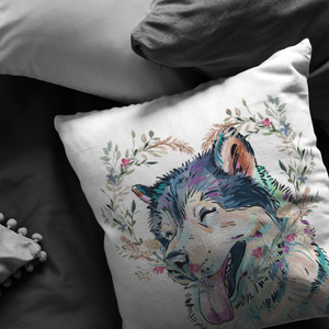 Husky Pillow with Heart Wreath