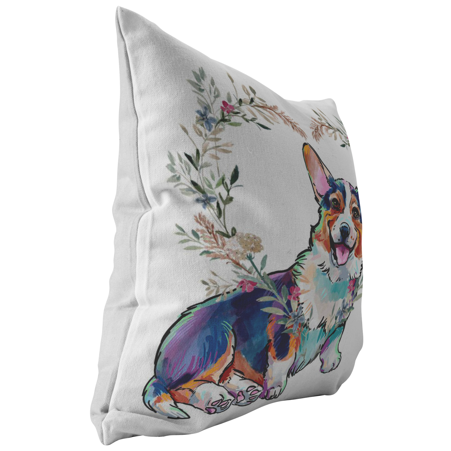 Corgi Sitting Pillow with Heart Wreath