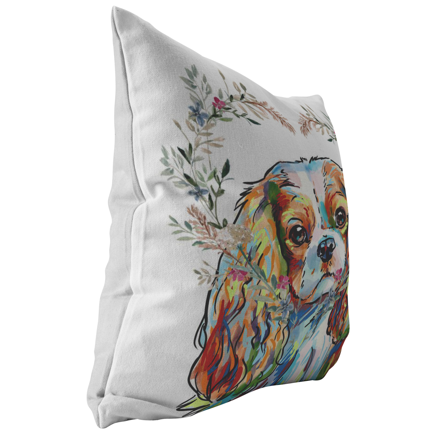 King Charles Cavalier Spaniel Pillow with Heart Wreath