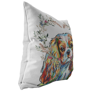 King Charles Cavalier Spaniel Pillow with Heart Wreath