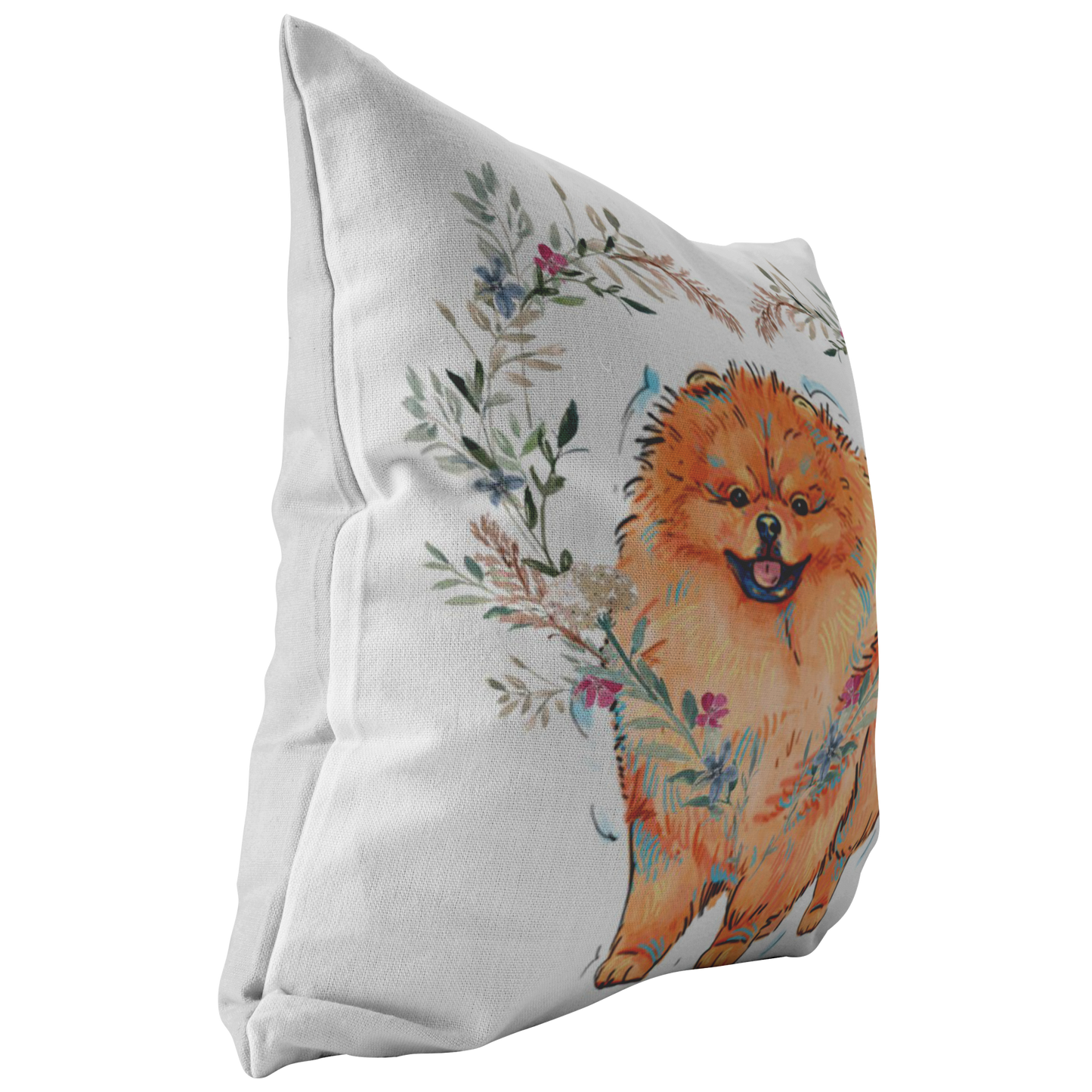 Pomeranian PIllow with Heart Wreath