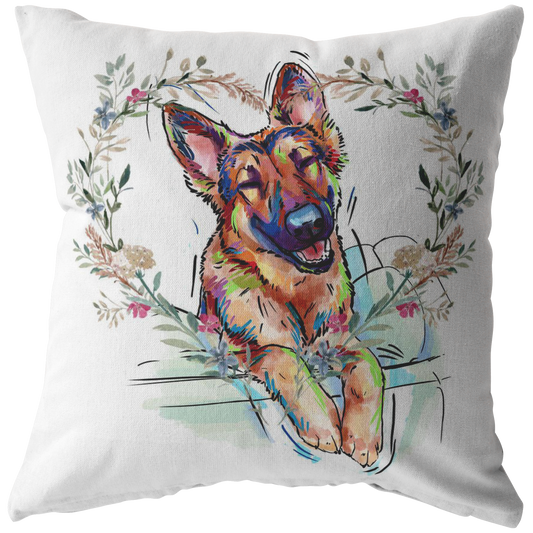 German Shepherd Sitting Pillow with Heart Wreath