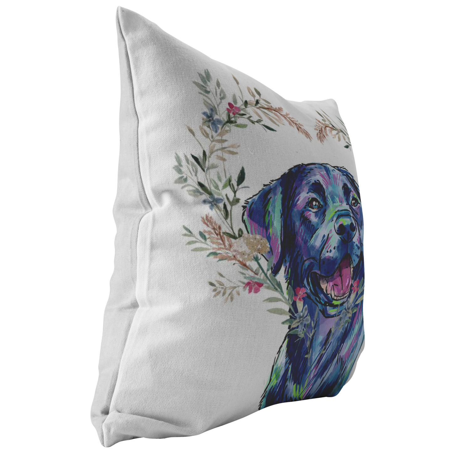 Black Labrador Retriever Pillow with Heart Wreath