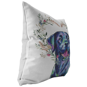 Black Labrador Retriever Pillow with Heart Wreath