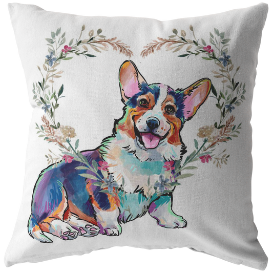 Corgi Sitting Pillow with Heart Wreath