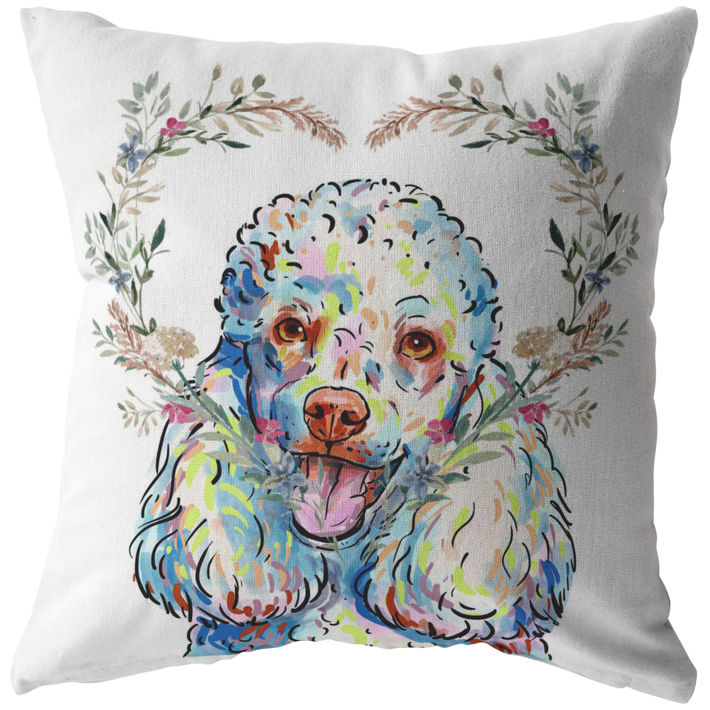 Poodle Pillow with Heart Wreath