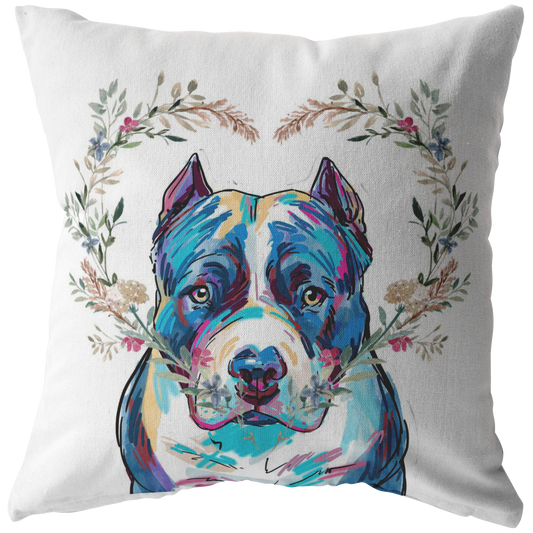 Black Pitbull Pillow with Heart Wreath