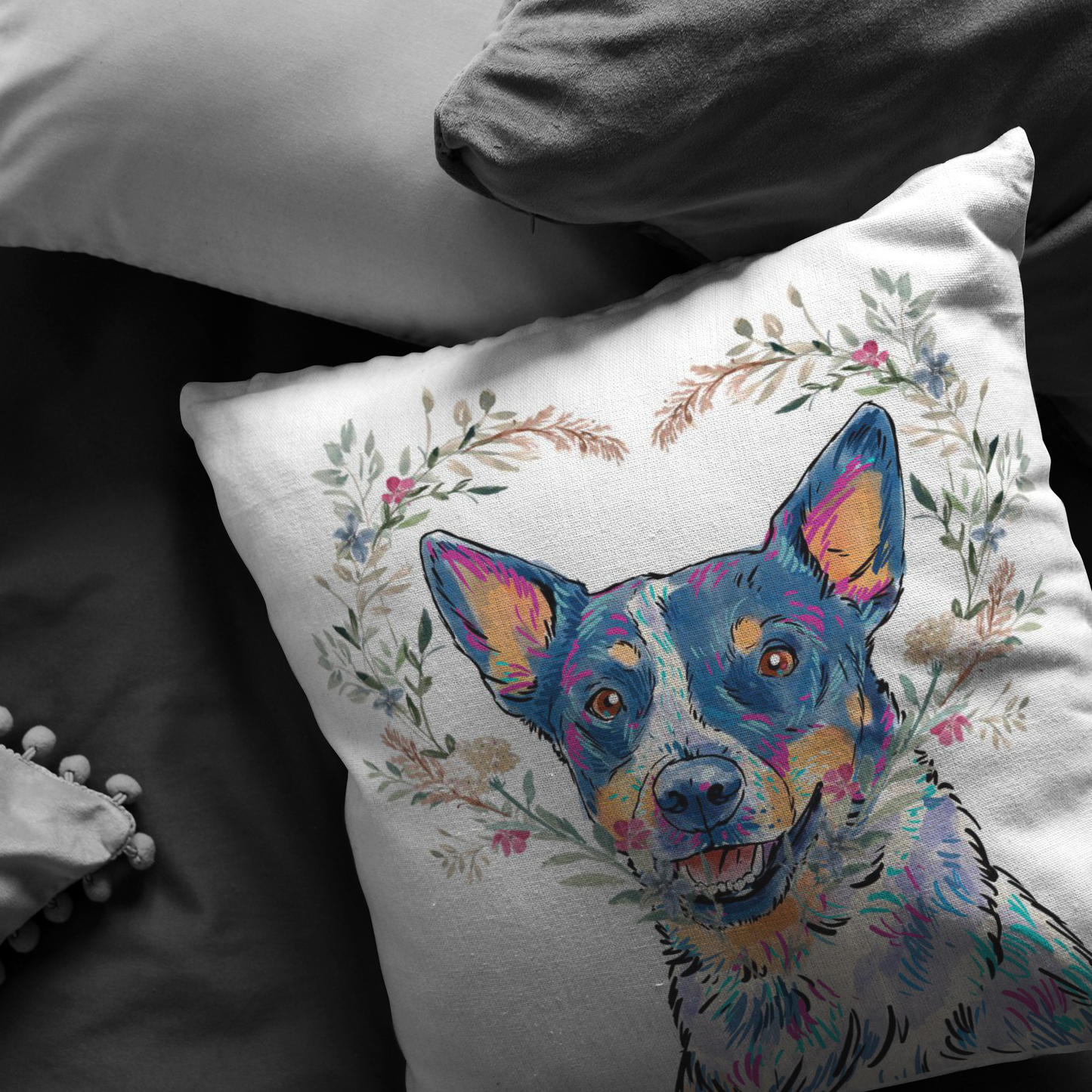 Australian Cattle Dog Blue Heeler Pillow with Heart Wreath