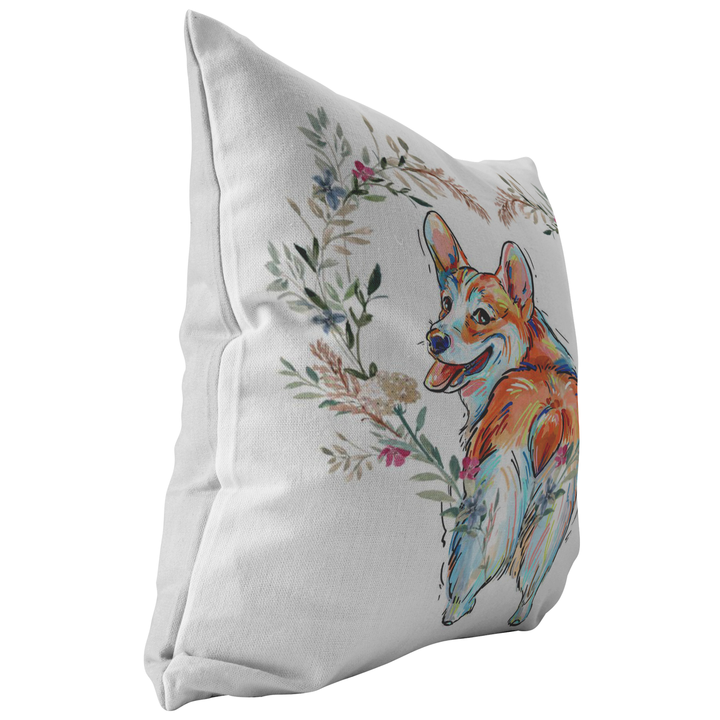 Corgi Standing PIllow with Heart Wreath