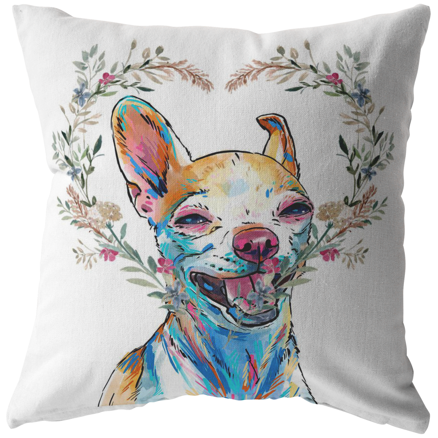 Chihuahua Pillow with Heart Wreath