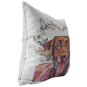 Chocolate Labrador Retriever Pillow with Heart Wreath