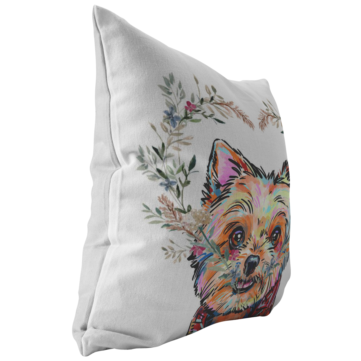 Yorkshire Terrier Pillow with Heart Wreath