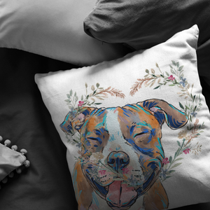 American Staffordshire Terrier Pillow with Heart Wreath