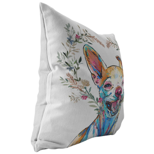 Chihuahua Pillow with Heart Wreath