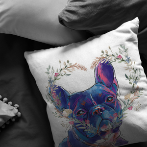 French Bulldog Pillow with Heart Wreath